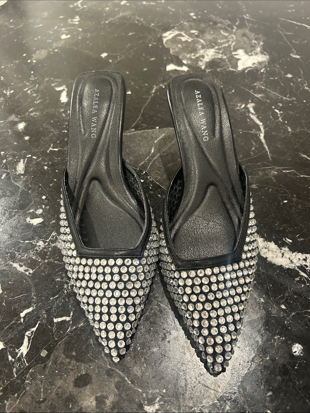 Azalea Wang Rhinestone Pointed Toe Mules